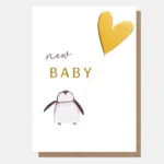 Ευχετήρια κάρτα Caroline Gardner – Penguin & Heart Balloon New Baby Card